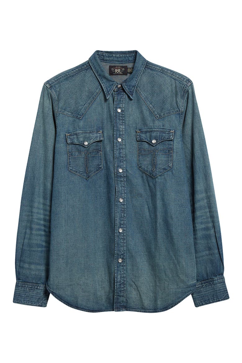 Buffalo West Slim Fit Denim Western Snap-Up Shirt, Alternate, color, DARK WASH