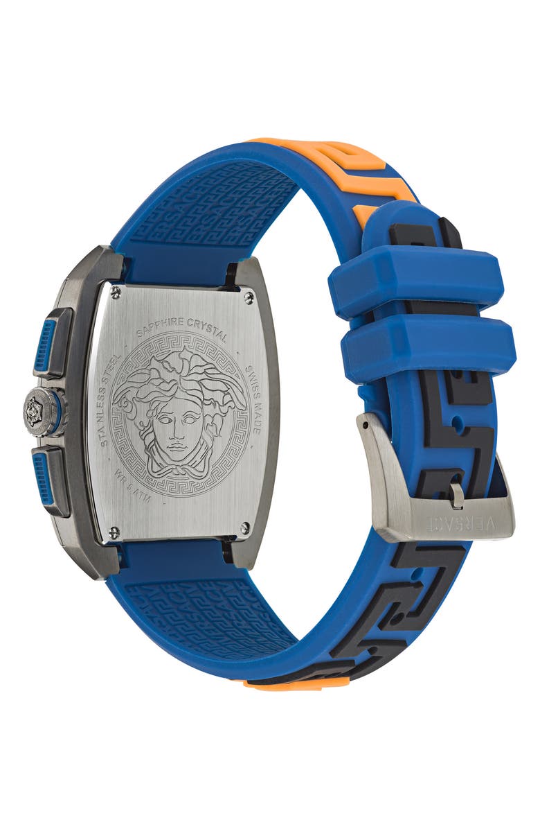 Versace Dominus Chronograph Silicone Strap Watch, 42mm, Alternate, color, Gun