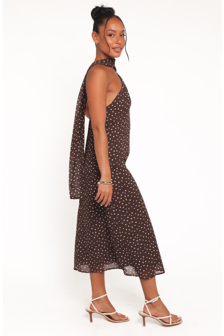 Elva Midi Halter Dress, Alternate, color, BROWN POLKA DOT