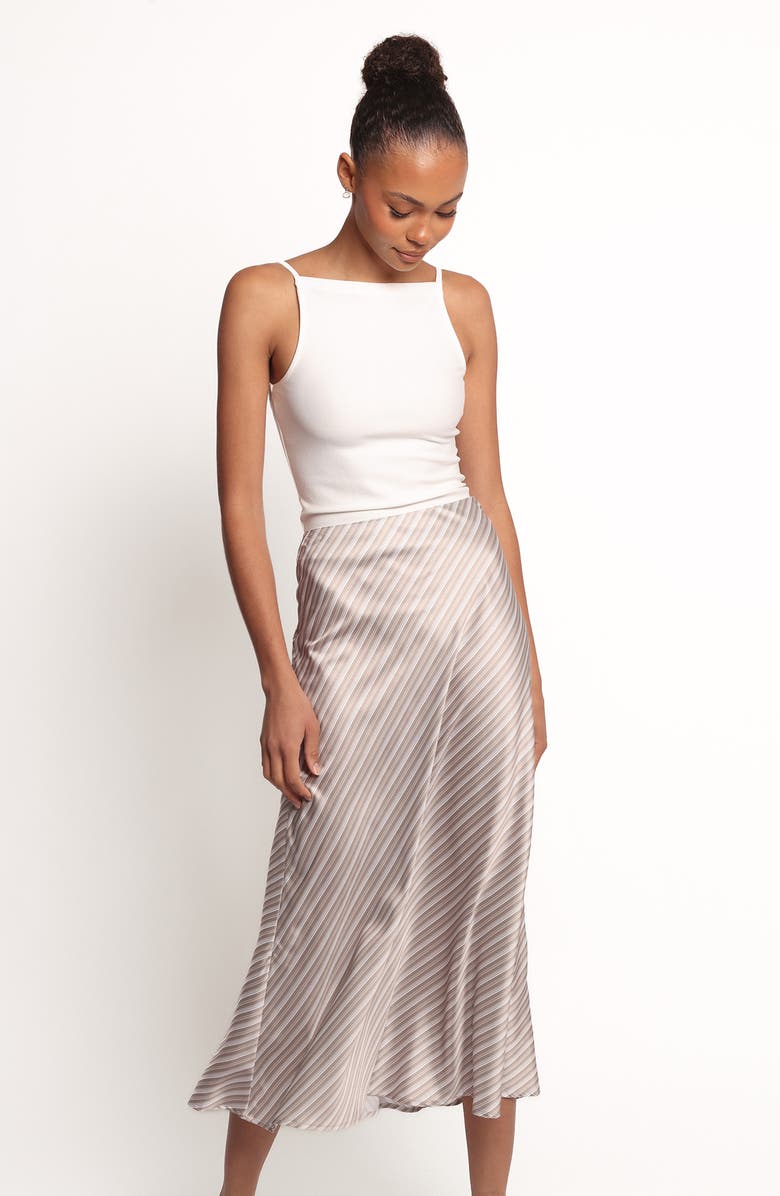 Petal & Pup Corrina Satin Midi Skirt, Alternate, color, Grey Stripe