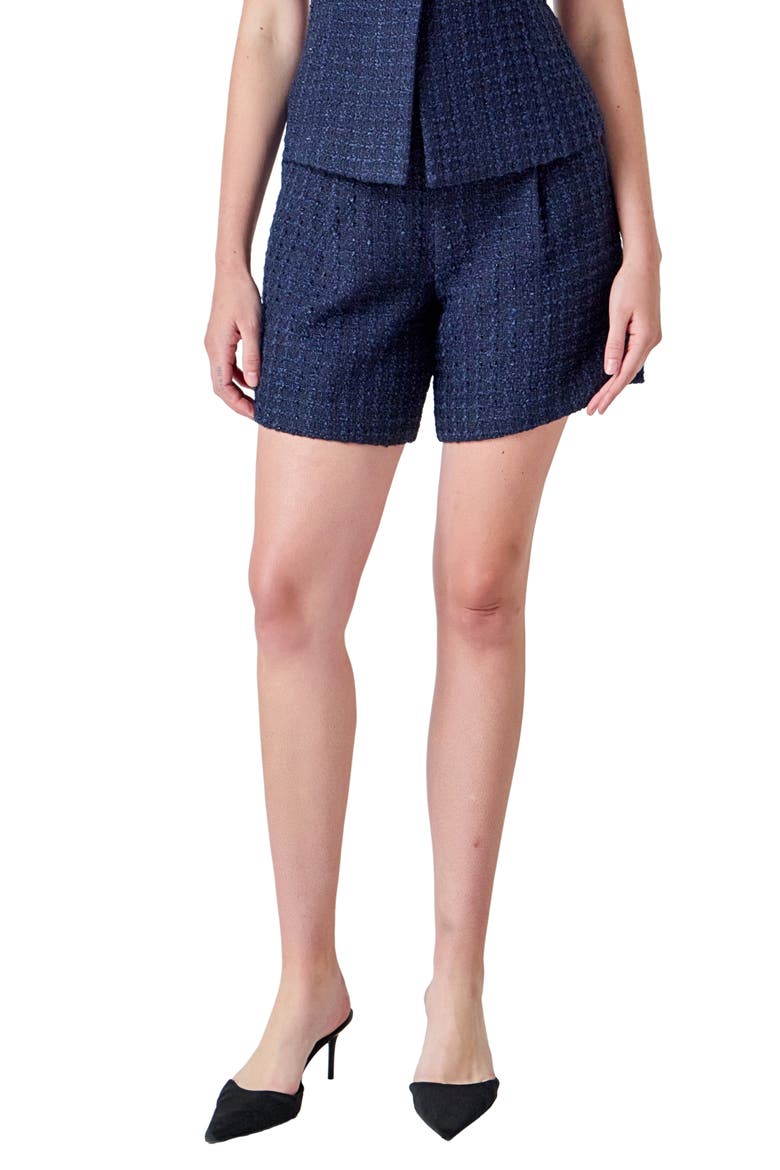 Relaxed Tweed Shorts, Main, color, NAVY