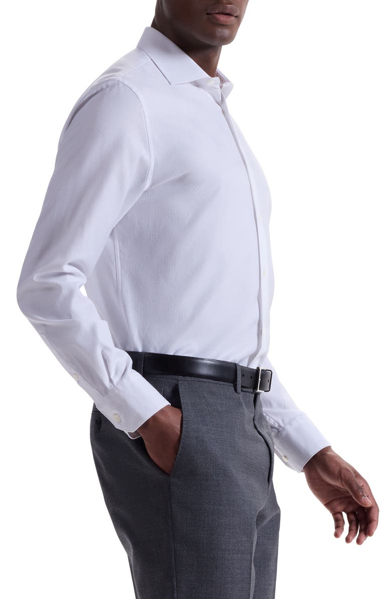 Bugatchi Axel Shaped Fit Jacquard Button-Up Shirt, Alternate, color, White