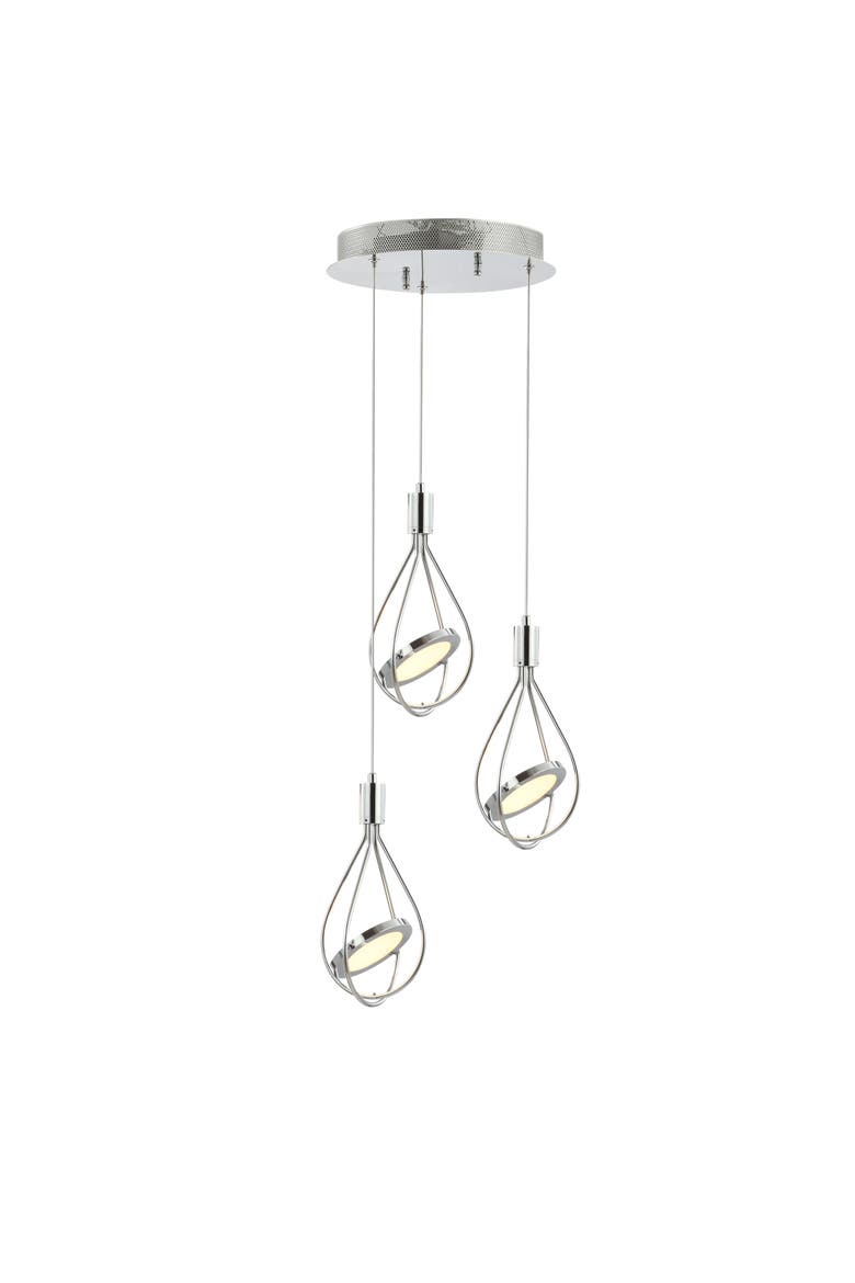 Orion Adjustable Modern Integrated 3-Light Cluster LED Metal Pendant, Main, color, Chrome
