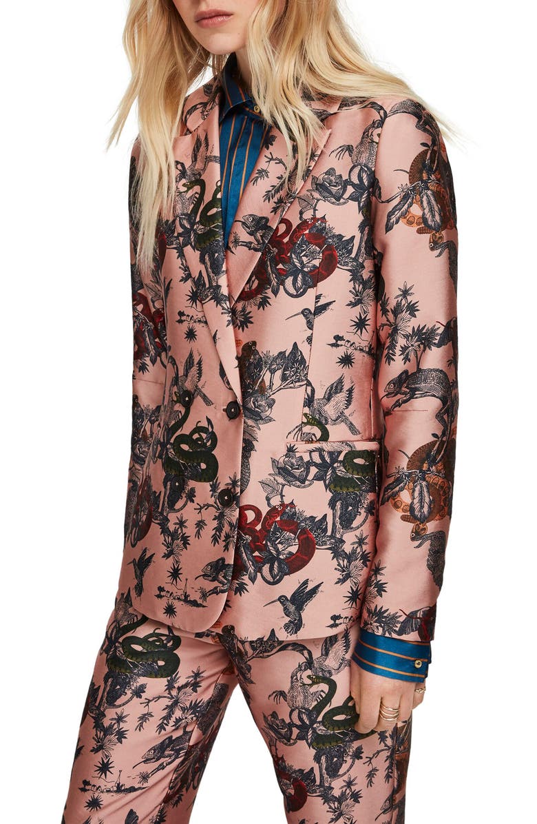 Scotch & Soda Print Double Breasted Blazer, Alternate, color, 