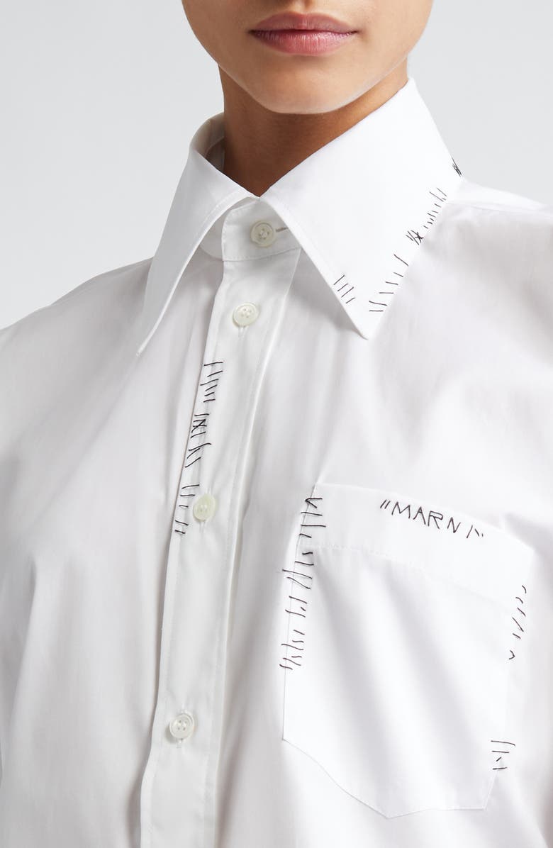 Marni Embroidered Cotton Poplin Button-Up Shirt, Alternate, color,