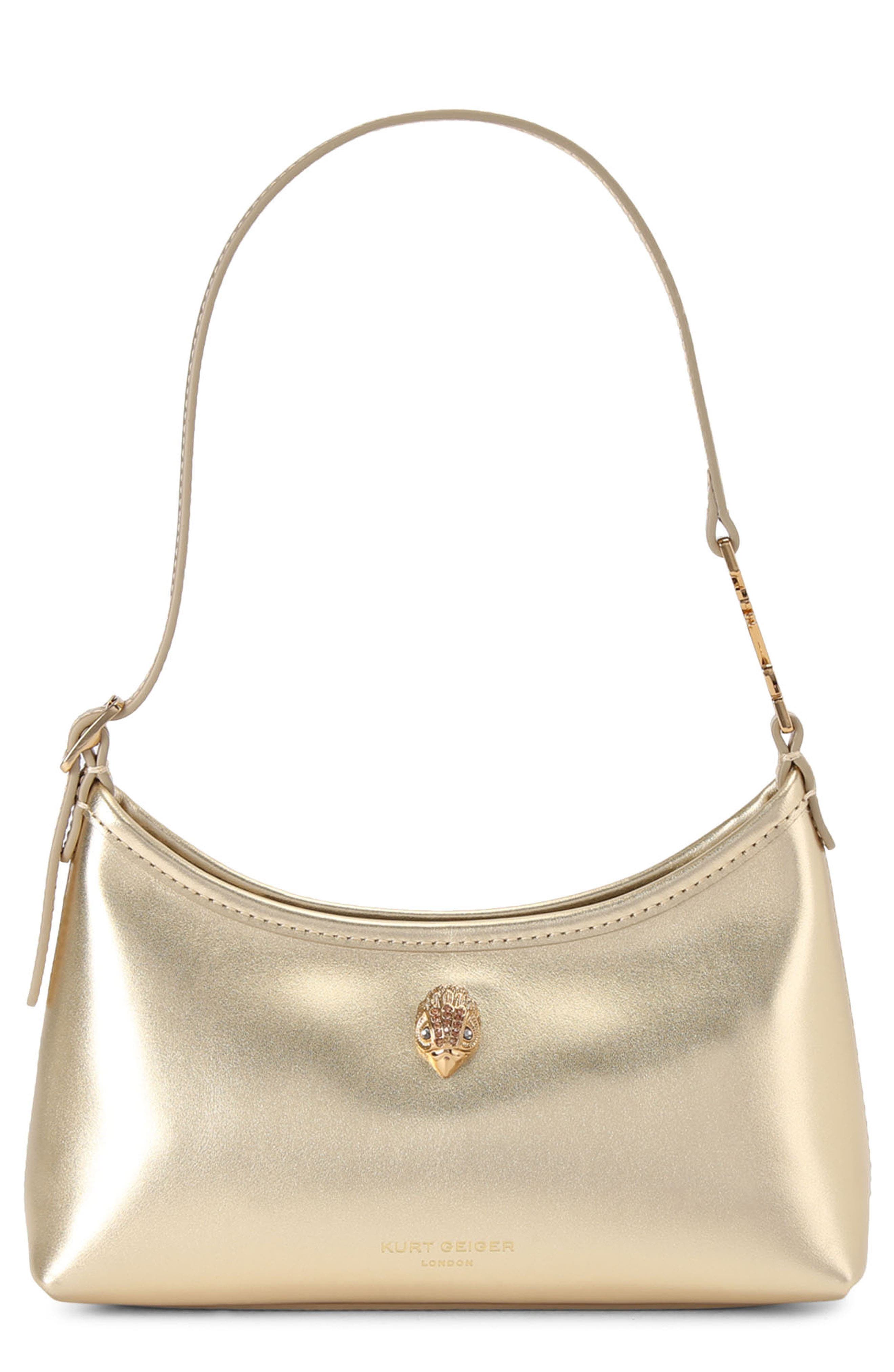 Kurt Geiger London Kurt Sling Metallic Leather Shoulder Bag, Main, color, Gold