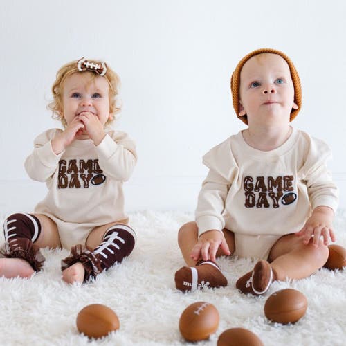 Sweet Wink Game Day Patch Long Sleeve Romper In Neutral