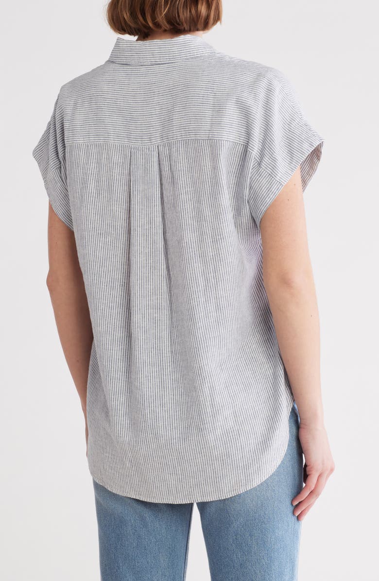 Caslon<sup>®</sup> Oversize Stripe Short Sleeve Button-Up Shirt, Alternate, color, Blue Vintage Leah Stripe