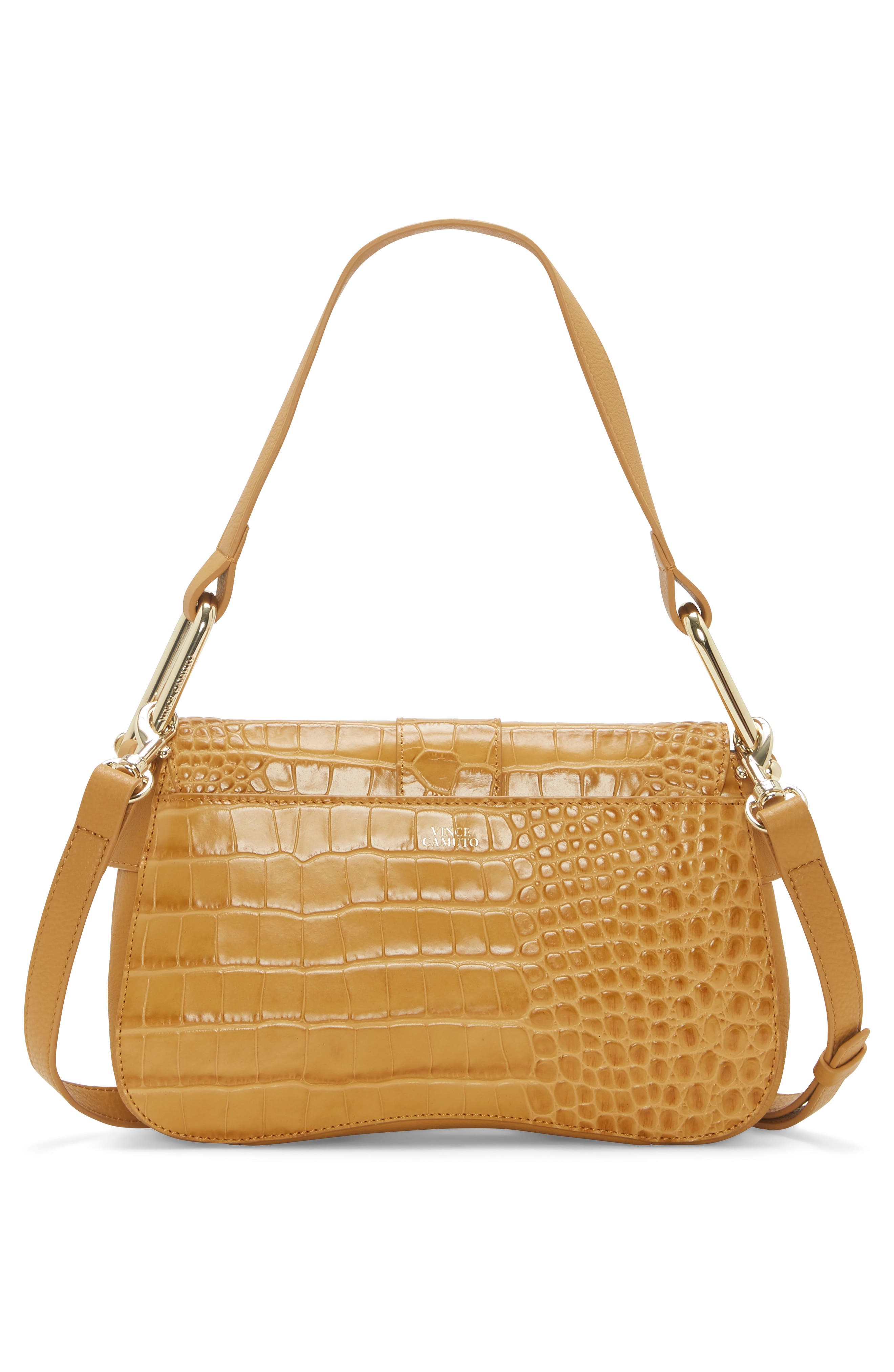 Tal Croc Embossed Leather Shoulder Bag, Alternate, color, DKBROWN 01