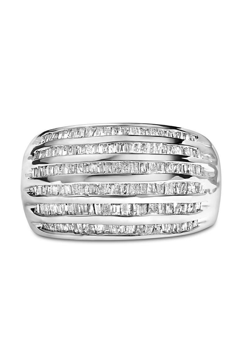 Silver 1.0 Cttw Channel Set Baguette Diamond 6-Row Domed Cocktail Ring, Main, color, White