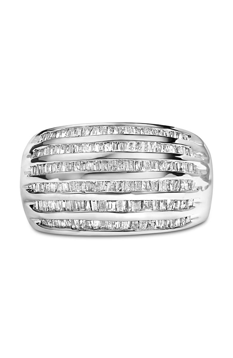 Haus of Brilliance Silver 1.0 Cttw Channel Set Baguette Diamond 6-Row Domed Cocktail Ring, Main, color, White