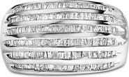 Haus of Brilliance Silver 1.0 Cttw Channel Set Baguette Diamond 6-Row Domed Cocktail Ring