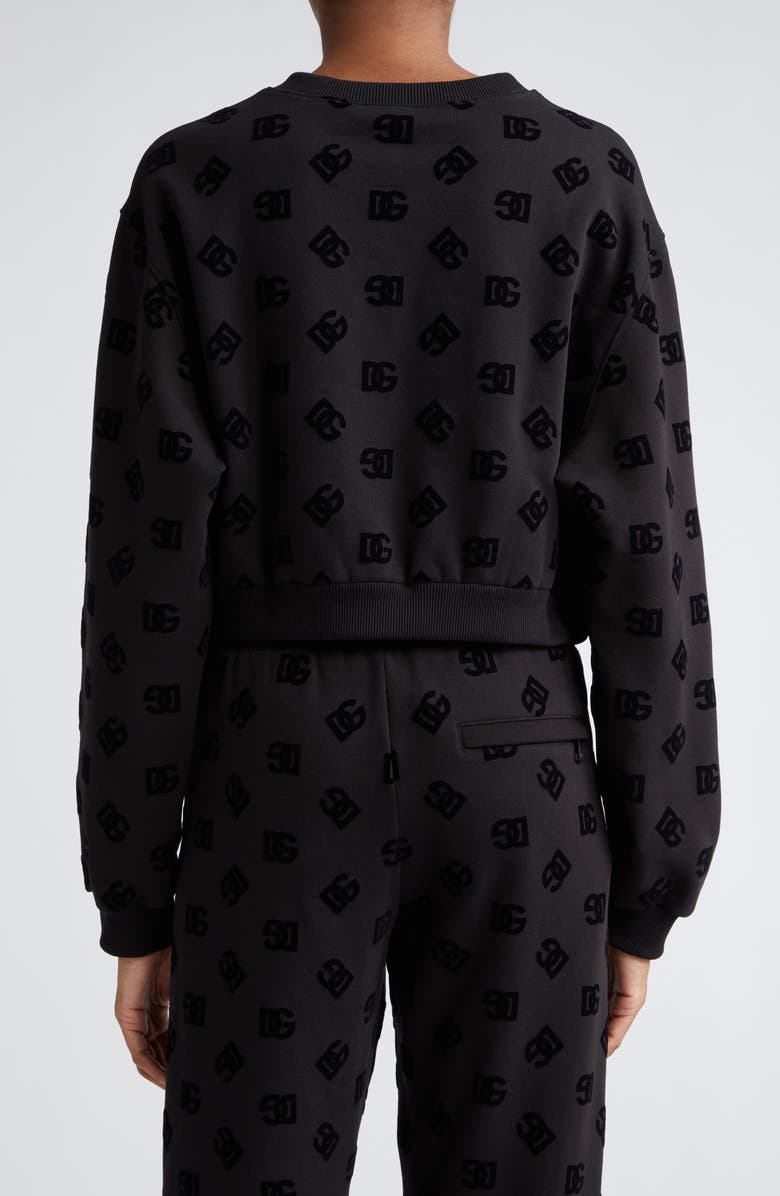 Dolce&Gabbana Flocked Logo Crop Sweatshirt, Alternate, color, 