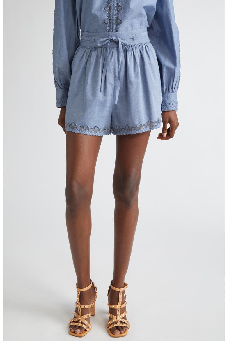 Elowen Tie Waist Chambray Shorts, Main, color, CHAMBRAY