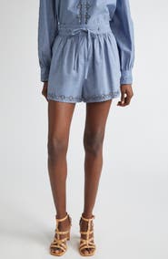 Ulla Johnson Elowen Tie Waist Chambray Shorts