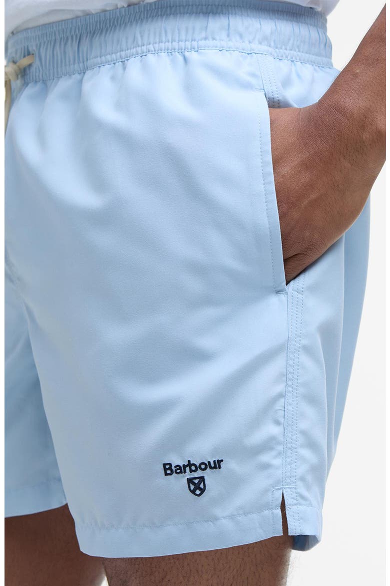 Staple Logo Embroidered Swim Trunks, Alternate, color, OCEAN SKY BLUE