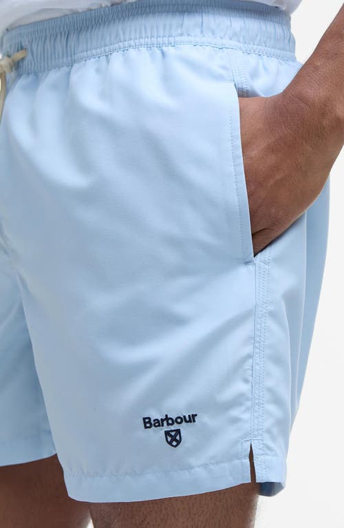 Shop Barbour Staple Logo Swim Trunks In Ocean Sky Blue