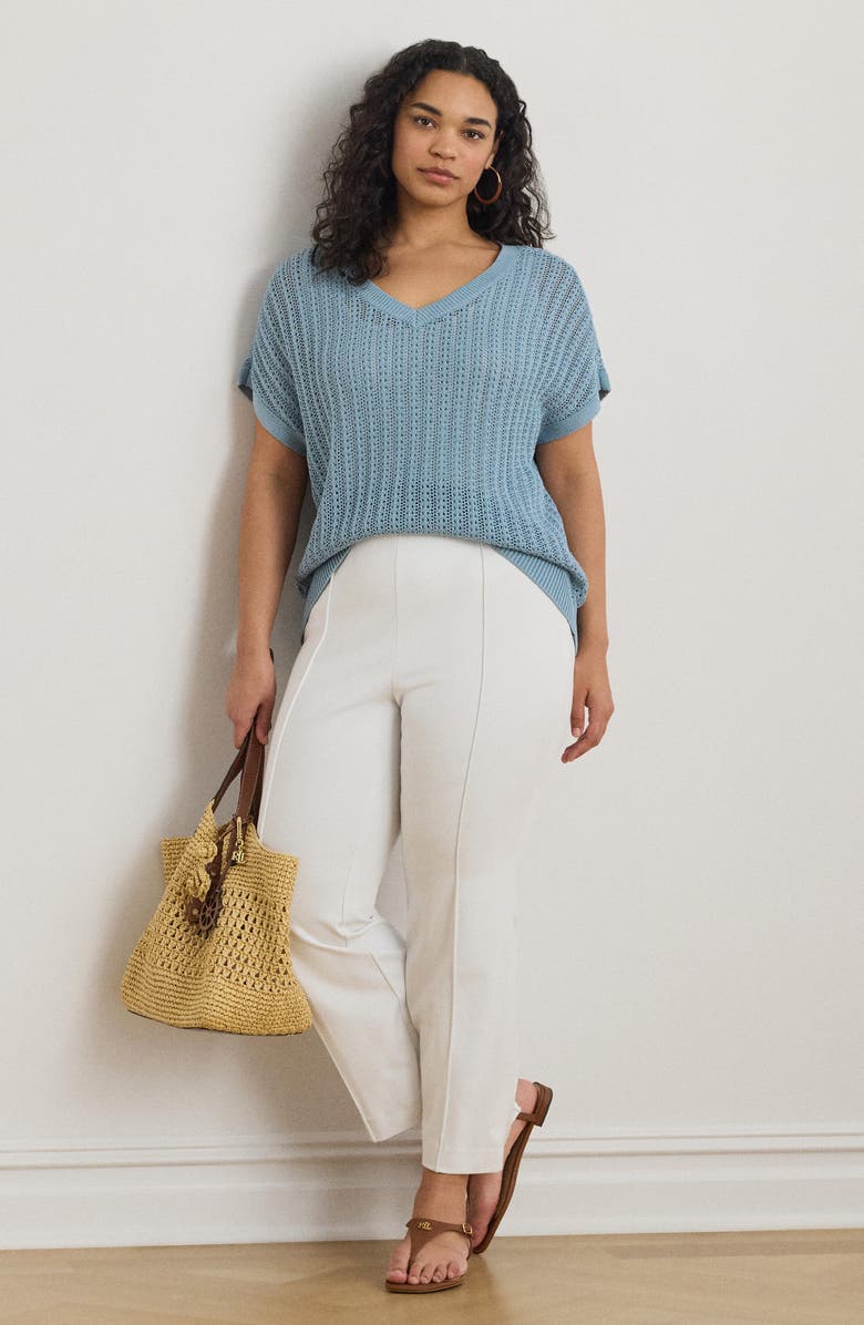 Lauren Ralph Lauren Short Sleeve Sheer Cotton Blend Sweater, Alternate, color, Blue Note