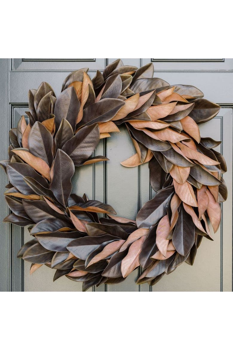 30" Faux Brown Magnolia Leaf Wreath, Alternate, color, Earth tones