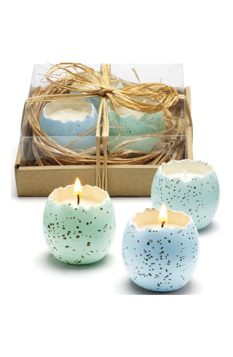 tag Light Blue Cracked Egg Candles in Nest Set of Three, Main, color, Blue