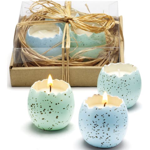 Light Blue Cracked Egg Candles in Nest Set of Three