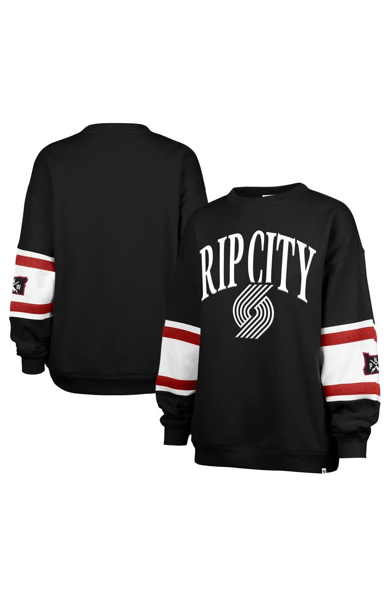 '47 Women's '47 Black Portland Trail Blazers 2024/25 City Edition Steadfast Paneled Pullover Sweatshirt, Main, color, 