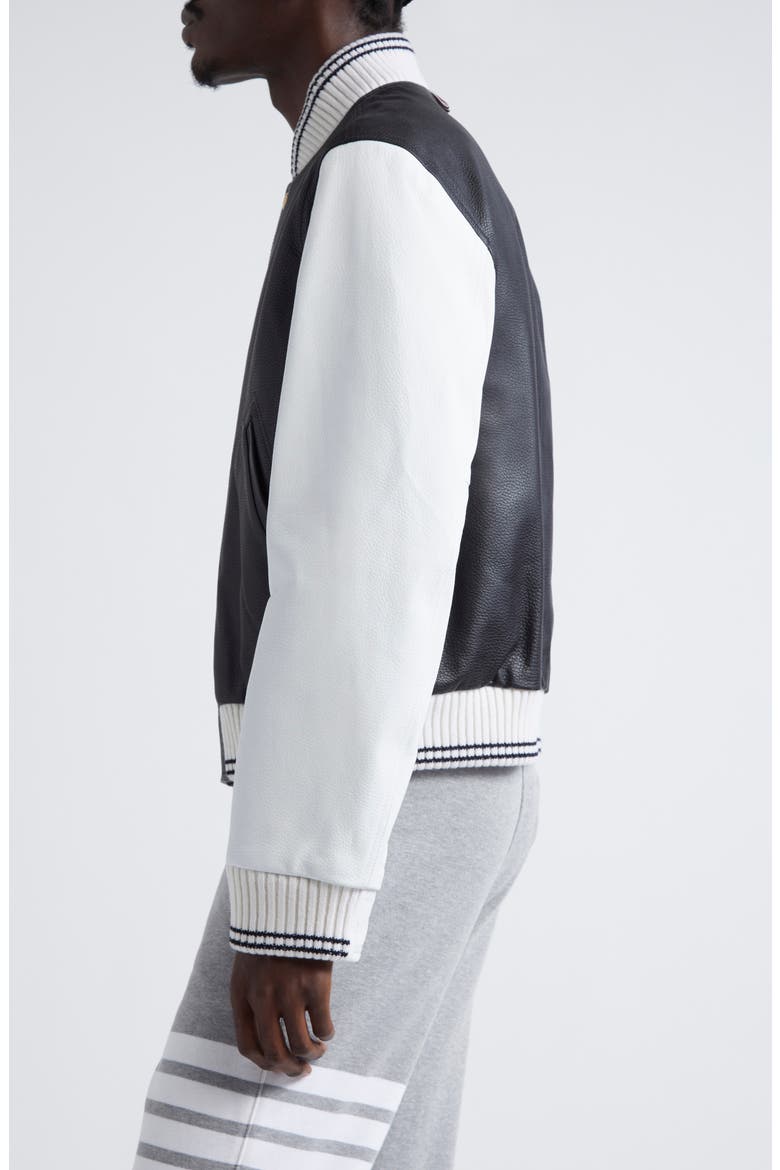 Mixed Media Leather & Wool Bomber Jacket, Alternate, color, BLACK