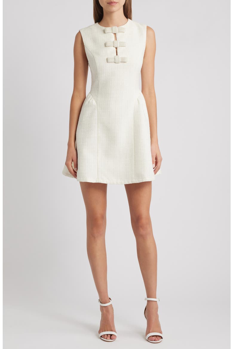 Beaded Tie Detail Tweed Minidress, Main, color, IVORY