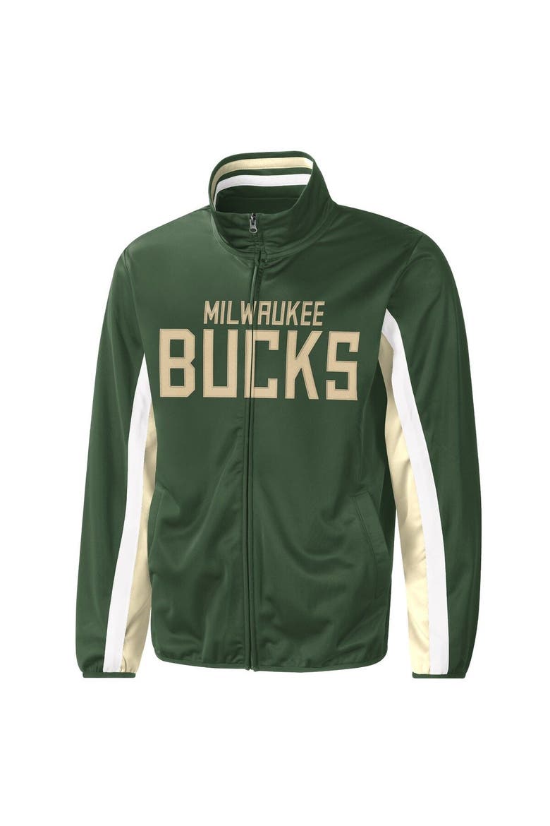 Men's G-III Sports by Carl Banks Hunter Green Milwaukee Bucks Contender Wordmark Full-Zip Track Jacket, Alternate, color, Hunter Green