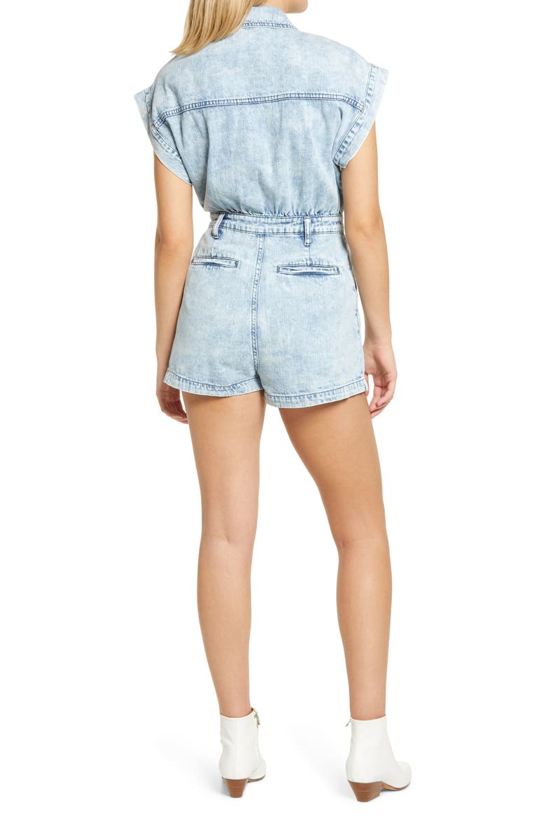Acid Wash Short Sleeve Denim Romper, Alternate, color, HEAD BACKSTAGE