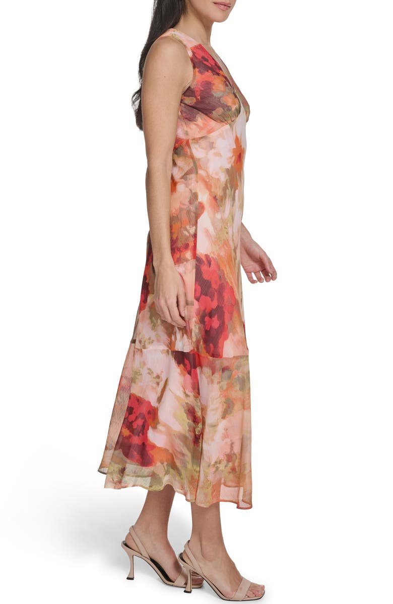 Calvin Klein Floral Sleeveless Chiffon Maxi Dress, Alternate, color, Tango Multi