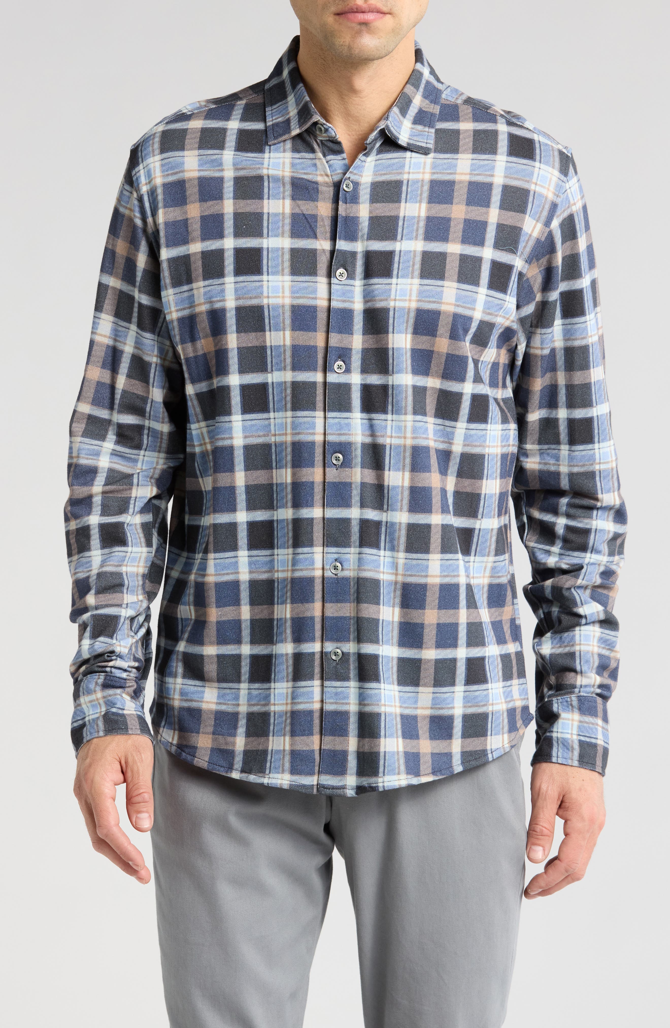 Coastaoro Plaid Long Sleeve Knit Shirt