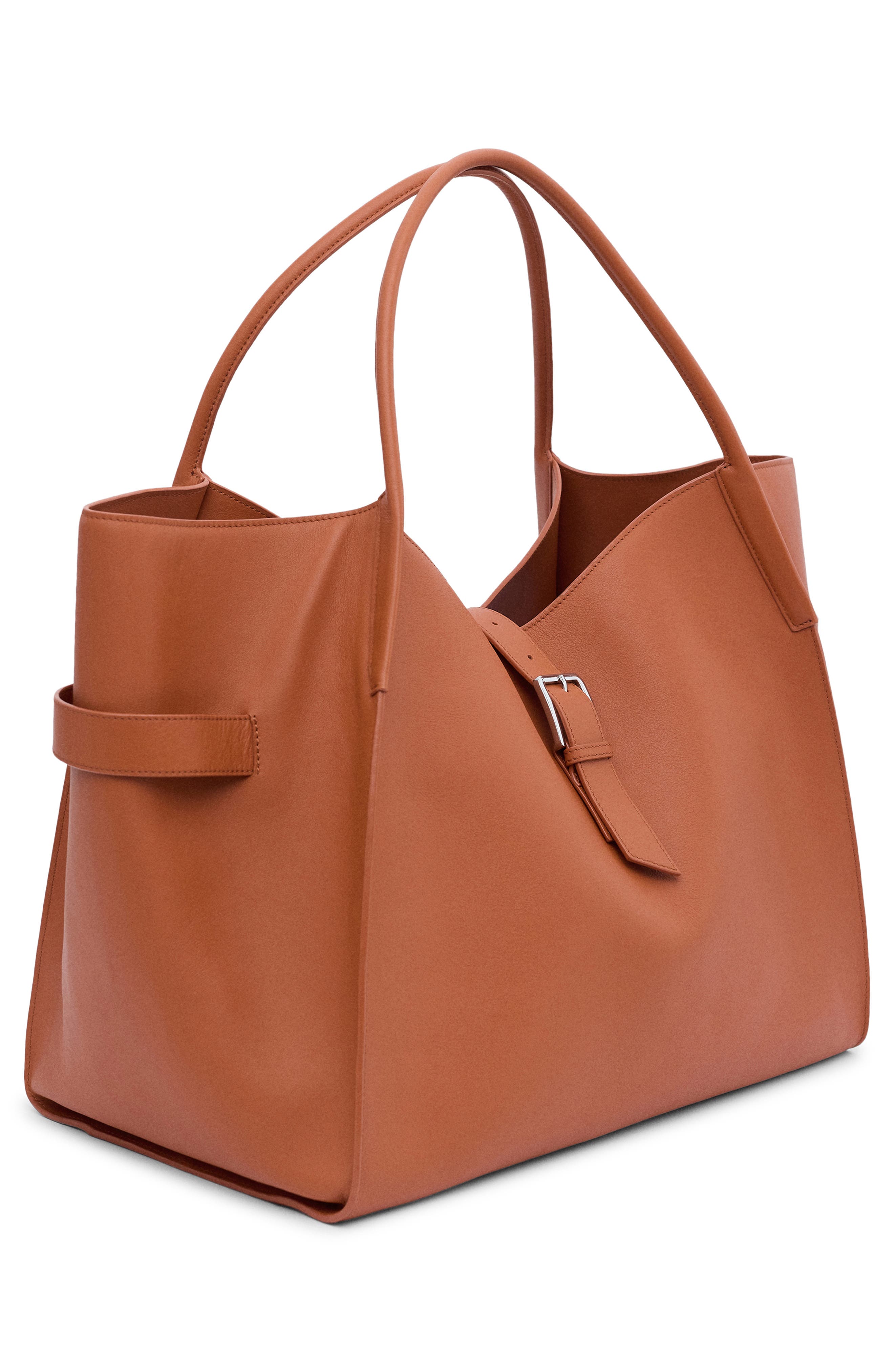 MANGO Maxi Leather Shopper Bag, Alternate, color, Orange