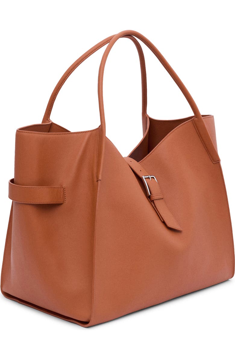 MANGO Maxi Leather Shopper Bag, Alternate, color, Orange