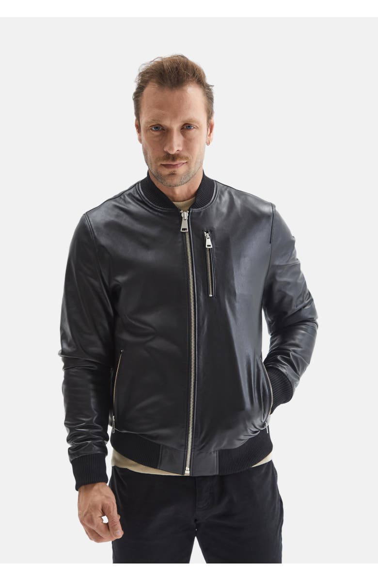 Furniq UK Jasper Leather Jacket, Alternate, color, Black