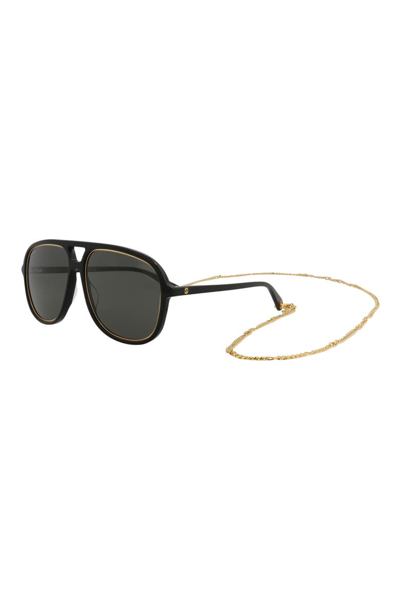 57mm Aviator Sunglasses, Alternate, color, BLACK BLACK GREY