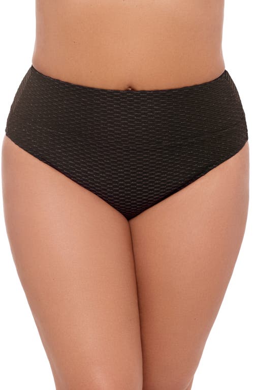 S3 Ribbed Banded High Waist Swim Bottoms In Onyx Black