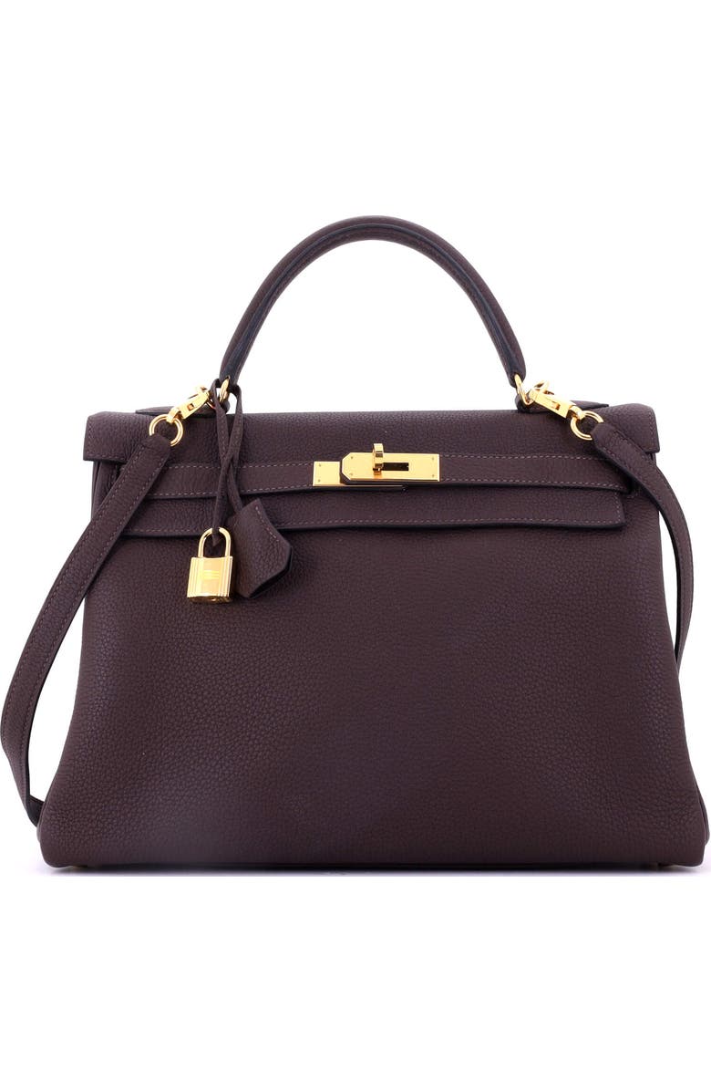 Pre-Owned Hermes Kelly Handbag Brown Togo with Gold Hardware 32, Main, color, Havane