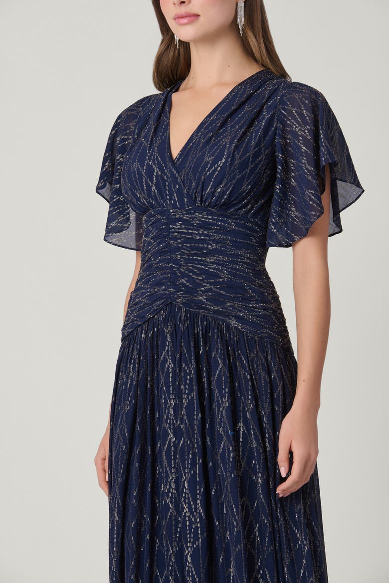 Lurex Chiffon Lilly Dress, Alternate, color, Indigo/Silver/Gold
