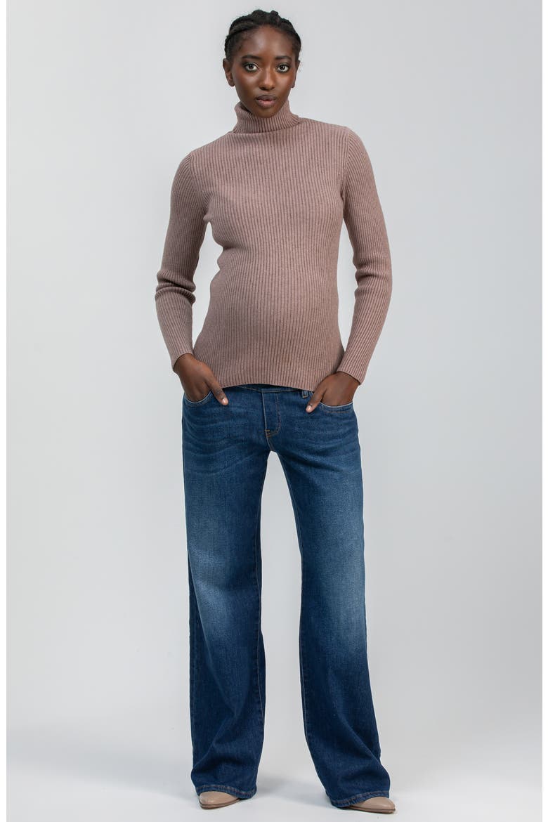 Aurora Rib Turtleneck Maternity Sweater, Alternate, color, OLD WOOD