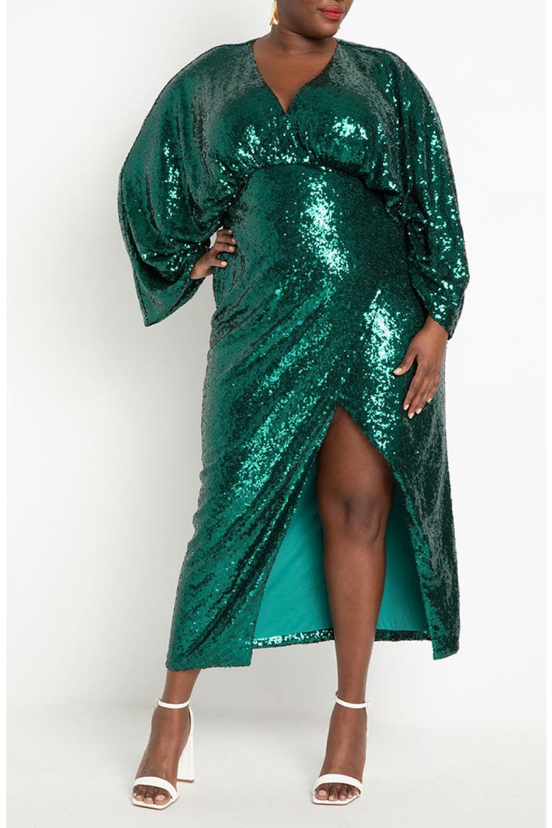 Dolman Long Sleeve Sequin Dress, Main, color, EMERALD