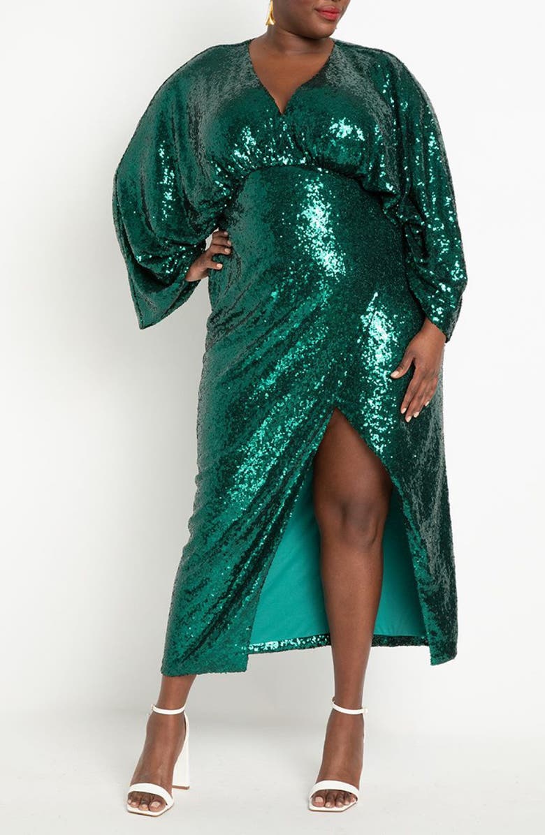 ELOQUII Dolman Long Sleeve Sequin Dress, Main, color, 