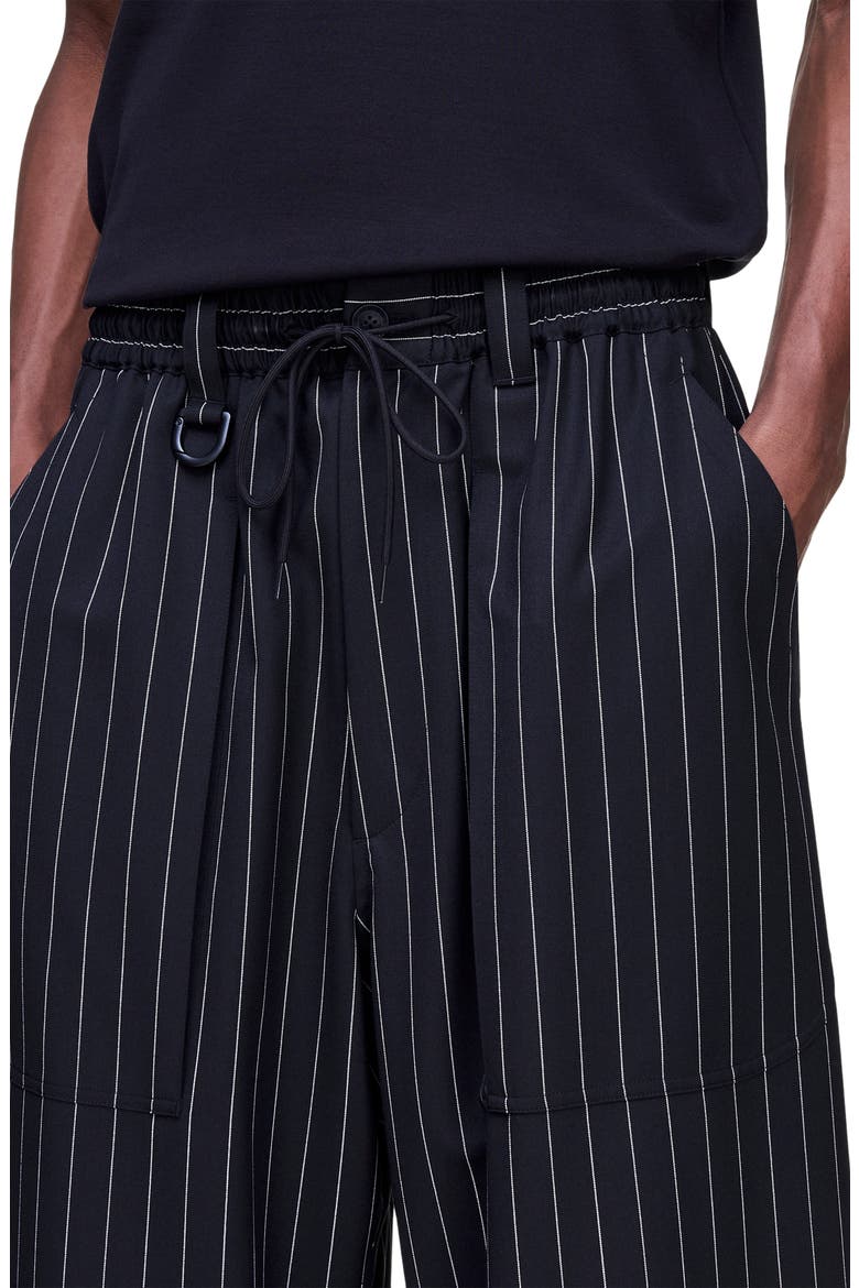 Refined Pinstripe Oversize Wide Leg Drawstring Pants, Alternate, color, BLACK