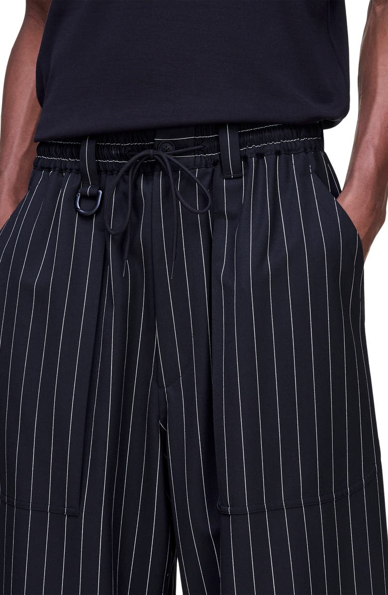 Y-3 Refined Pinstripe Oversize Wide Leg Drawstring Pants, Alternate, color, Black