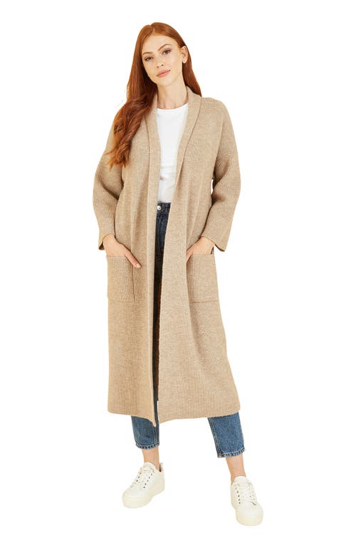 Yumi Knitted Maxi Cardigan With Pockets In Neutral