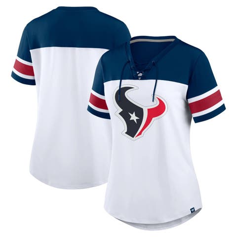 Women's Fanatics White/Navy Houston Texans Athena Rhinestone Lace-Up V-Neck T-Shirt