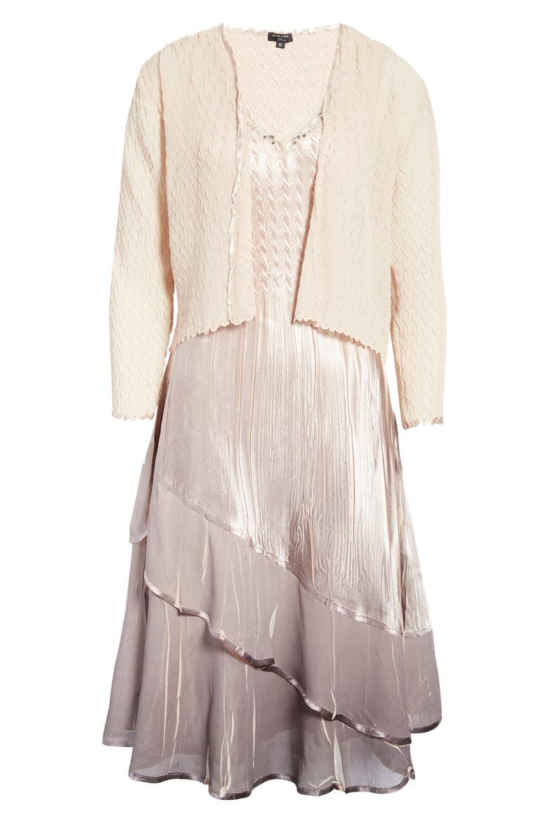 Tiered Beaded Ombré Midi Dress with Jacket, Alternate, color, BEACH CAFE OMBRE