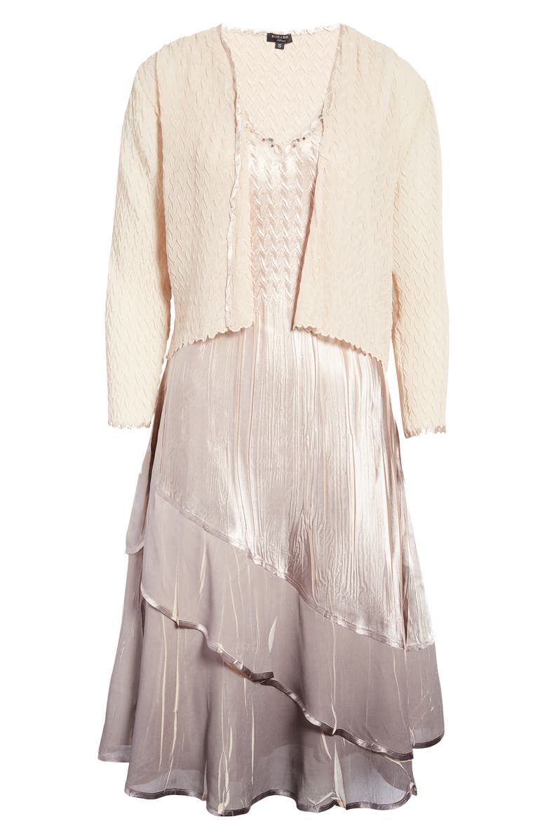 Komarov Tiered Beaded Ombré Midi Dress with Jacket, Alternate, color,