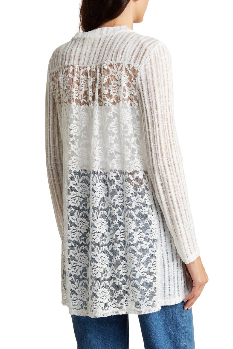 Lace Back Open Front Ruana, Alternate, color, WHITE