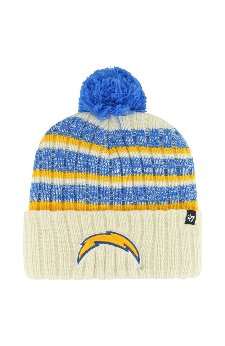 '47 Men's '47 Natural Los Angeles Chargers Tavern Cuffed Knit Hat with Pom, Main, color,